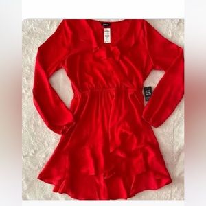 From Express, satin ruffle dress, silky soft, tie around waist